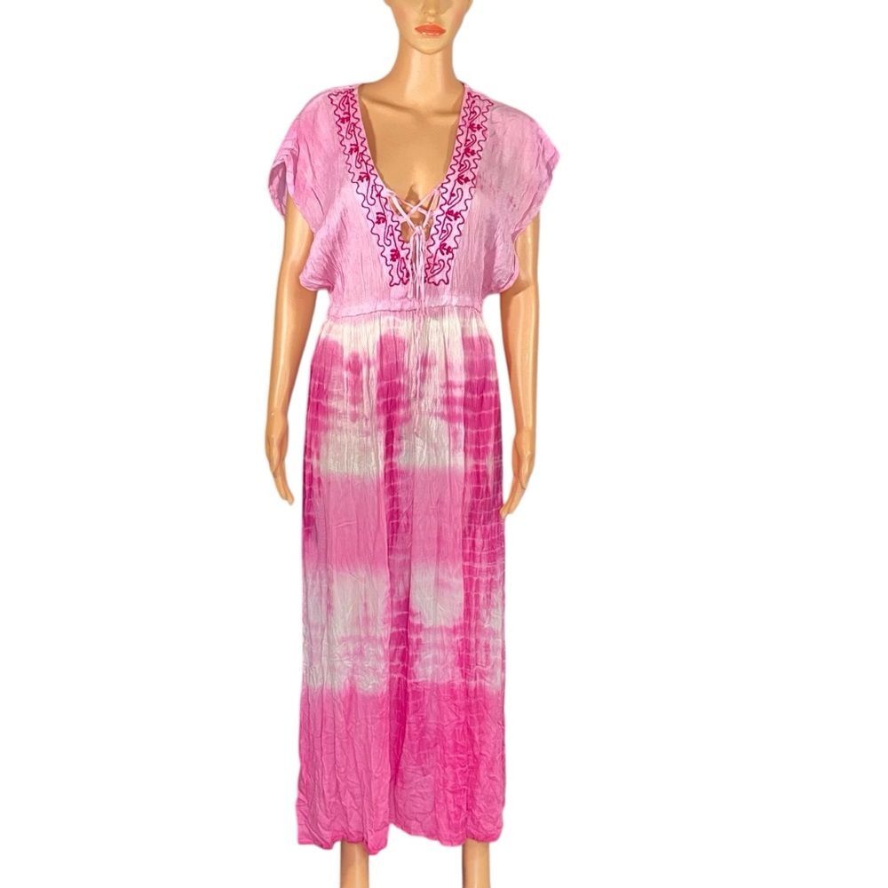 Exist Pink Tie Dye Maxi Dress Resortcore Vacation Ready Coastal Curise NWT SZ LG